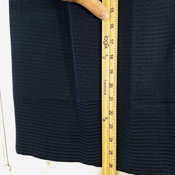 Worth 100% Silk Navy Blue Ribbed Midi Pencil Skirt Sz 10 - Picture 10 of 11